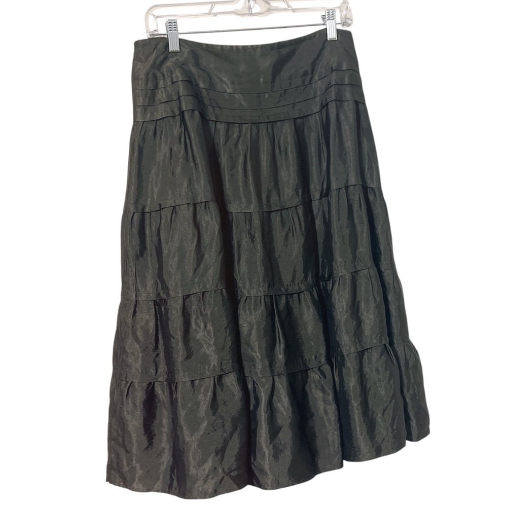 Club Monaco Black Satin Tiered Midi Skirt Sz 6 EUC Boho Bohemian Neutral
